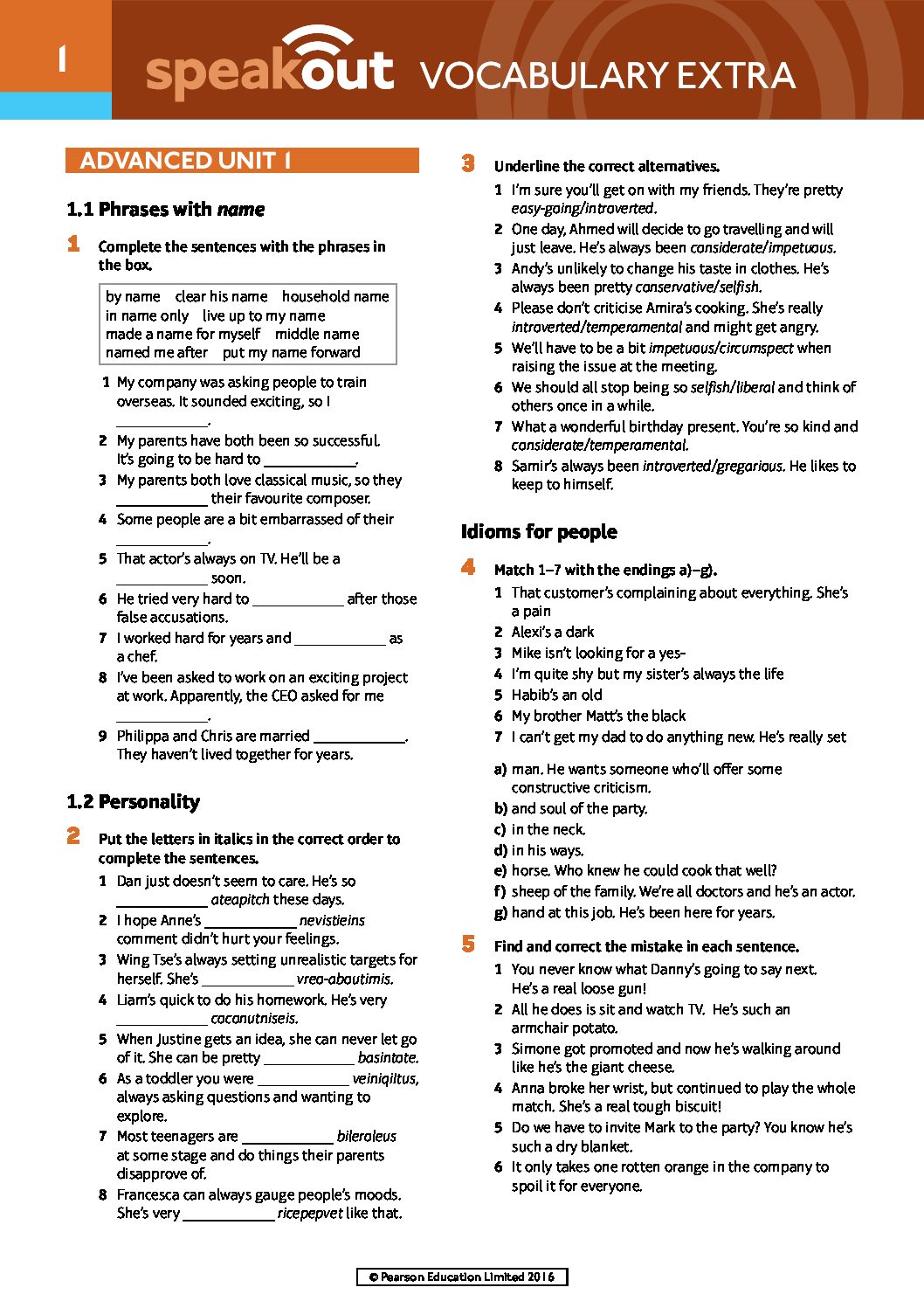 Speakout Advanced. Vocabulary Extra with Answer Key
